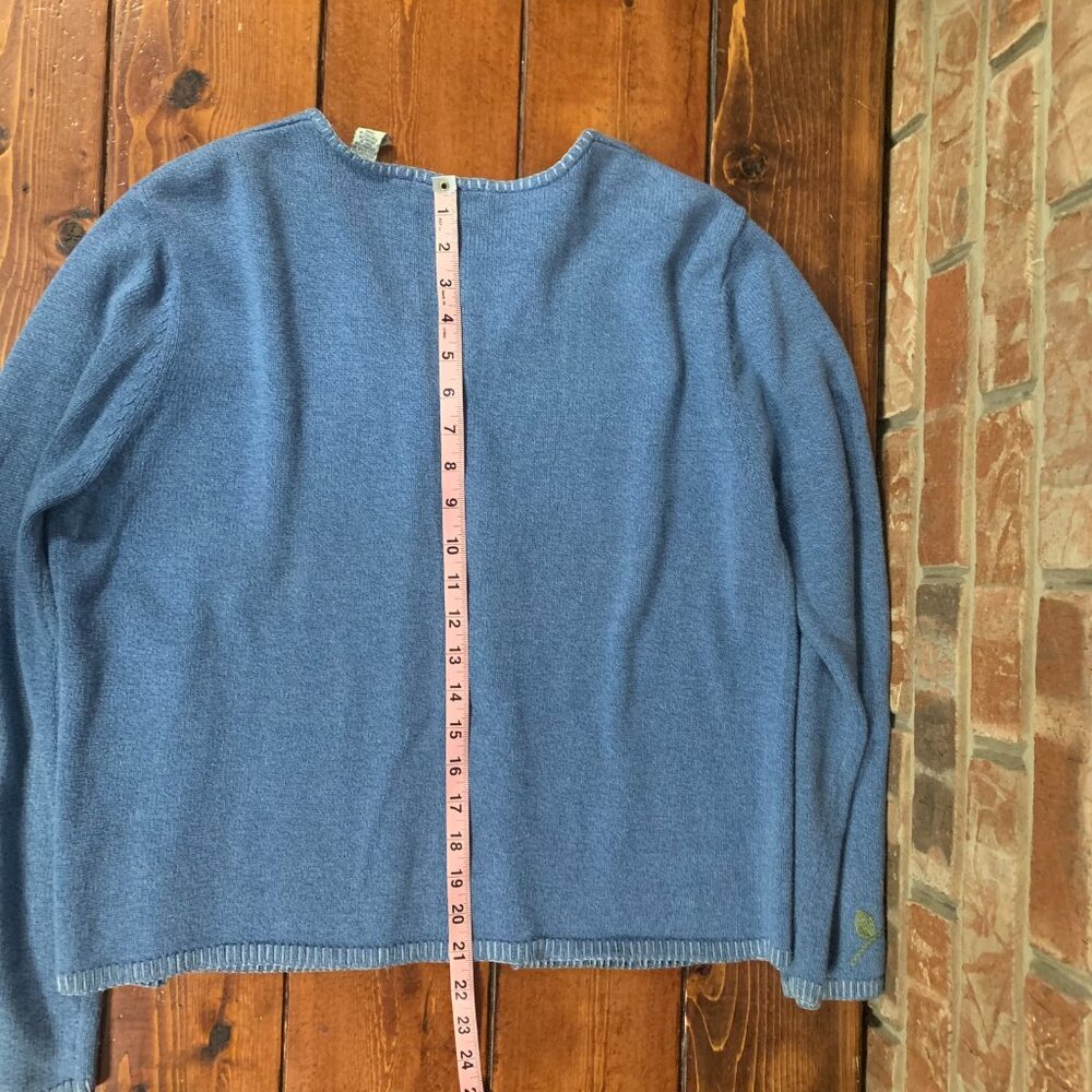 Lord & Taylor Blue Floral Embroidered Women's Large Tie Front Knit Cardigan EUC - Picture 12 of 15